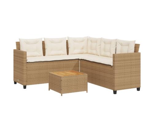 Sofá de jardín en forma de L con mesa y cojines ratán PE beige