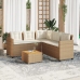 Sofá de jardín en forma de L con mesa y cojines ratán PE beige
