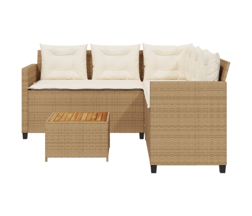 Sofá de jardín en forma de L con mesa y cojines ratán PE beige