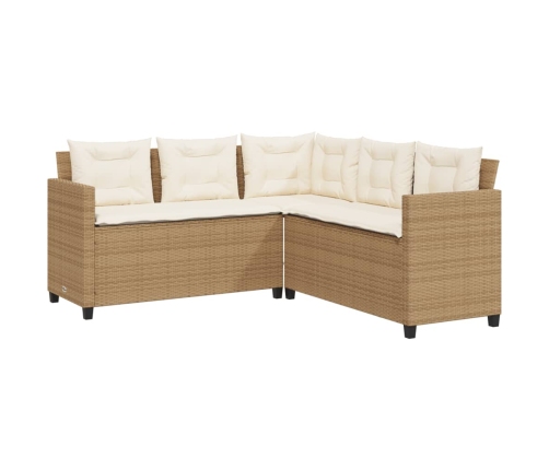 Sofá de jardín en forma de L con mesa y cojines ratán PE beige