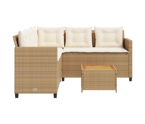 Sofá de jardín en forma de L con mesa y cojines ratán PE beige