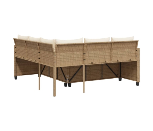 Sofá de jardín en forma de L con mesa y cojines ratán PE beige