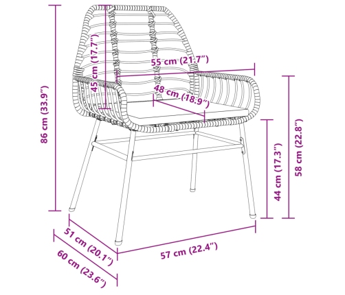 Sillones de jardín con cojines 2 uds ratán sintético negro