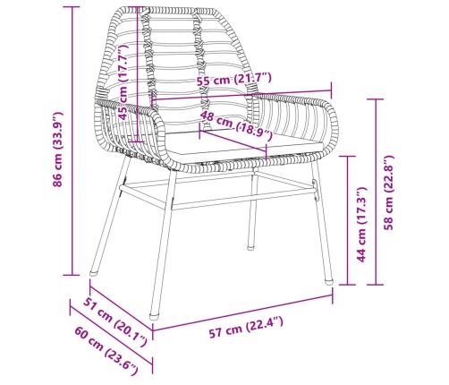 vidaXL Sillones de jardín con cojines 2 uds ratán sintético marrón