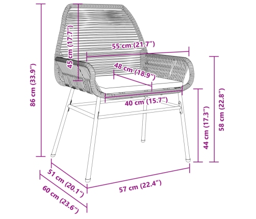 Sillones de jardín con cojines 2 uds ratán sintético negro