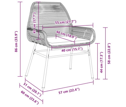 Sillones de jardín con cojines 2 uds ratán sintético marrón