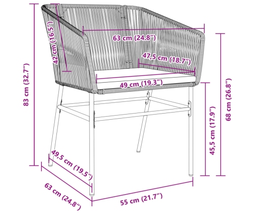 Sillones de jardín con cojines 2 uds ratán sintético gris