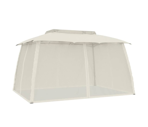 Cenador de doble techo paredes de malla acero crema 3,93x2,93 m