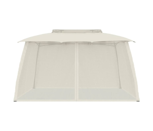 Cenador de doble techo paredes de malla acero crema 3,93x2,93 m