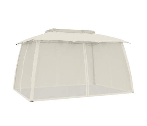 Cenador de doble techo paredes de malla acero crema 3,93x2,93 m