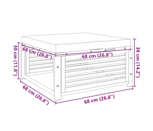 Taburete de jardín con cojín madera acacia 68x68x30 cm