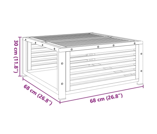 Mesa de jardín de madera maciza de acacia 68x68x30 cm