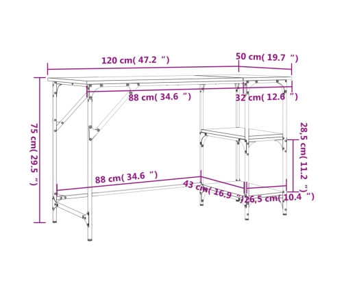 Escritorio de metal y madera de ingeniería negro 120x50x75 cm