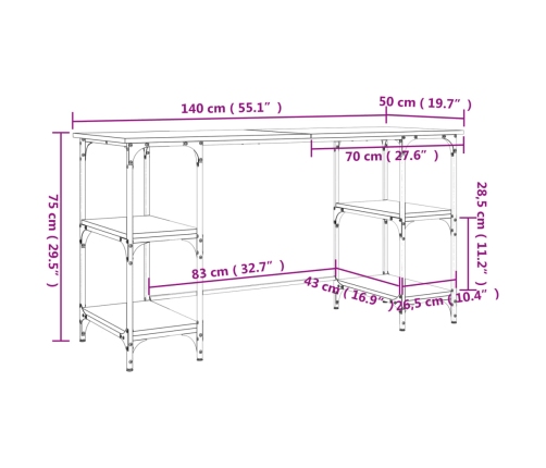 Escritorio metal madera de ingeniería roble Sonoma 140x50x75 cm
