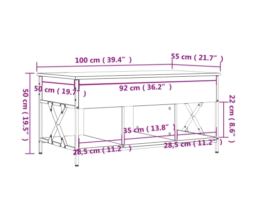 vidaXL Mesa de centro madera de ingeniería y metal negro 100x55x50 cm