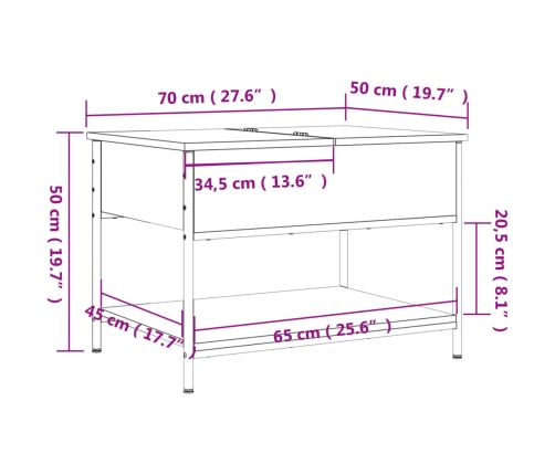 Mesa de centro madera de ingeniería y metal negro 70x50x50 cm