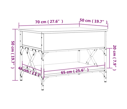 Mesa de centro madera de ingeniería y metal negro 70x50x50 cm