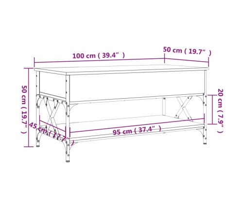 vidaXL Mesa de centro madera ingeniería metal roble Sonoma 100x50x50cm