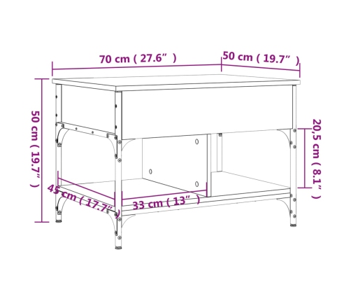 Mesa de centro madera de ingeniería y metal negro 70x50x50 cm