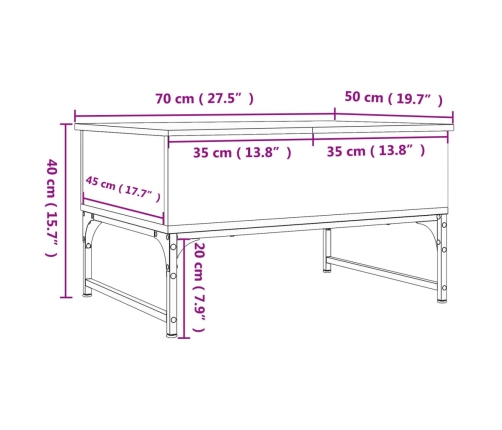 Mesa de centro madera de ingeniería y metal negro 70x50x40 cm