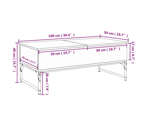 vidaXL Mesa de centro de madera ingeniería y metal negro 100x50x40 cm