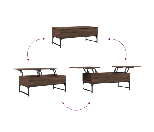 Mesa de centro madera ingeniería metal roble marrón 100x50x40cm