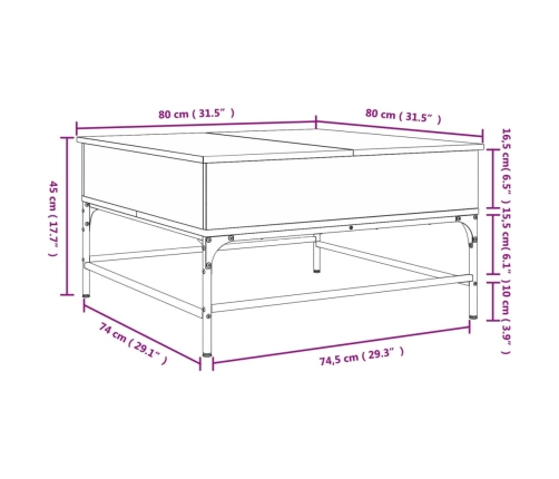 Mesa de centro madera de ingeniería y metal negro 80x80x45 cm