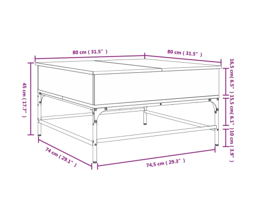 Mesa de centro madera ingeniería y metal roble humo 80x80x45 cm