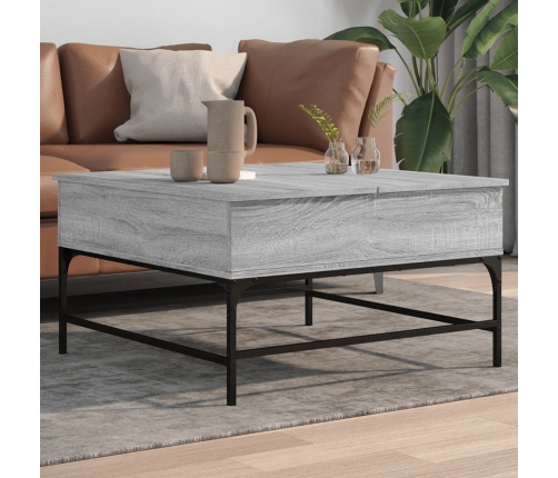 Mesa de centro madera ingeniería metal gris Sonoma 80x80x45 cm