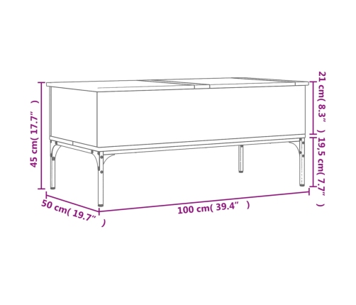 Mesa de centro madera ingeniería metal roble Sonoma 100x50x45cm