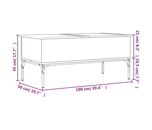 Mesa de centro madera ingeniería metal roble marrón 100x50x45cm