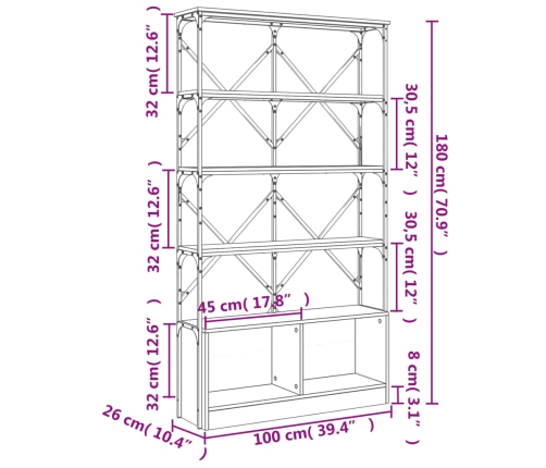 Estantería madera de ingeniería y metal negro 100x26x180 cm