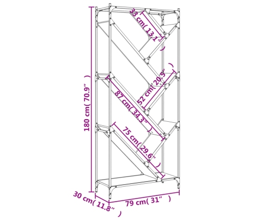 Estantería de madera de ingeniería y metal negro 79x30x180 cm