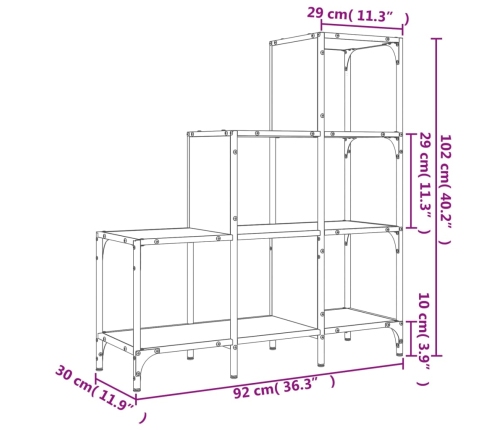 Estantería de madera de ingeniería y metal negro 92x30x102 cm