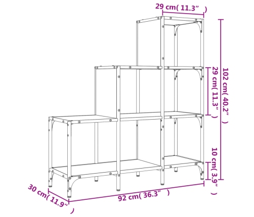 Estantería madera ingeniería y metal roble ahumado 92x30x102 cm