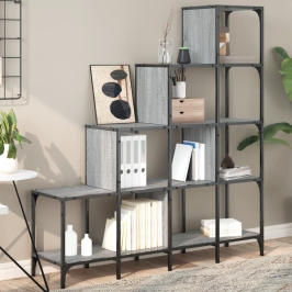 Estantería madera ingeniería y metal gris Sonoma 122x30x132 cm