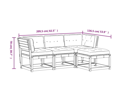 Juego de muebles jardín 4 pzas y cojines madera abeto Douglas