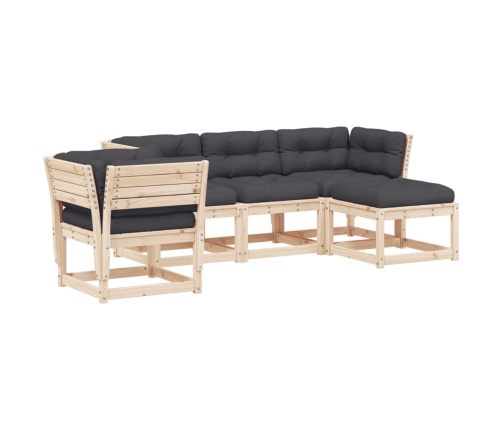 Juego de muebles de jardín 5 pzas y cojines madera maciza pino