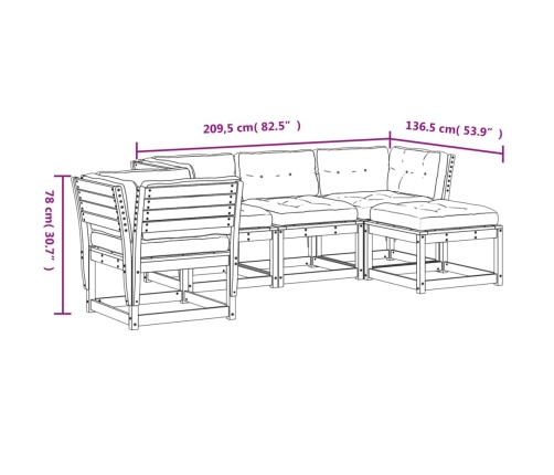 Juego de muebles de jardín 5 pzas y cojines madera maciza pino