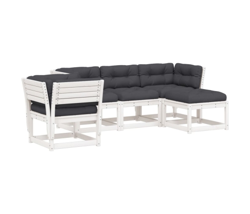 Set muebles jardín 5 pzas con cojines madera maciza pino blanco