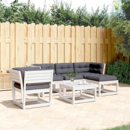 Set muebles jardín 5 pzas con cojines madera maciza pino blanco