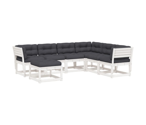 Set muebles jardín 7 pzas con cojines madera maciza pino blanco