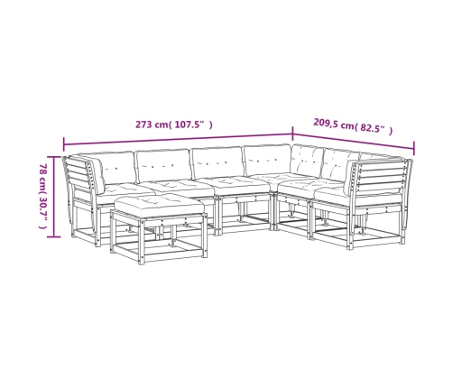 Set muebles jardín 7 pzas con cojines madera maciza pino blanco