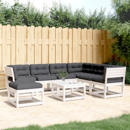 Set muebles jardín 7 pzas con cojines madera maciza pino blanco