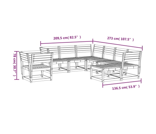 Juego de muebles de jardín 8 piezas madera maciza pino blanco