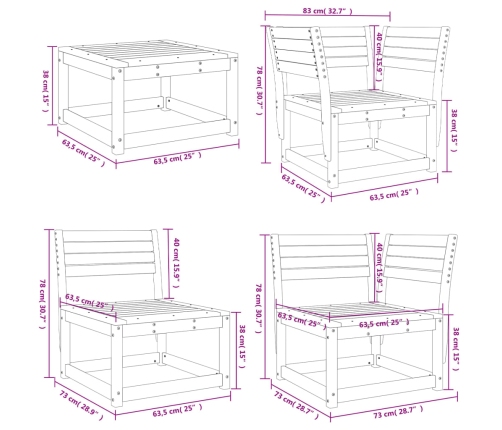 Juego de muebles de jardín 8 piezas madera maciza pino blanco