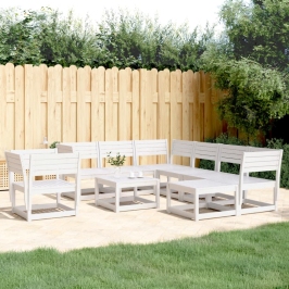Juego de muebles de jardín 8 piezas madera maciza pino blanco