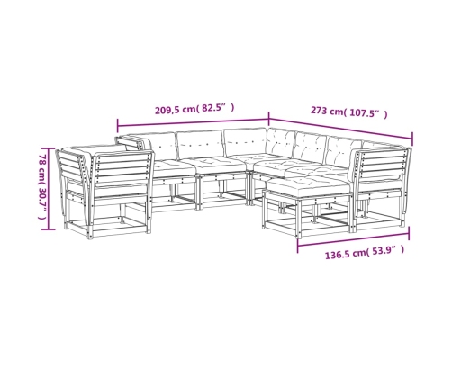 Juego de muebles jardín 8 pzas y cojines madera abeto Douglas