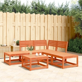 Juego de sofás de jardín 5 pzas madera maciza pino marrón cera