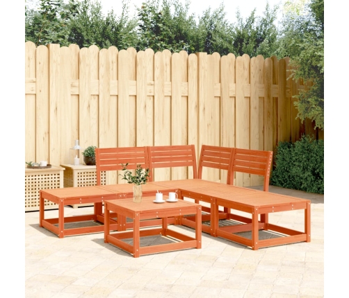 Juego de sofás de jardín 5 pzas madera maciza pino marrón cera